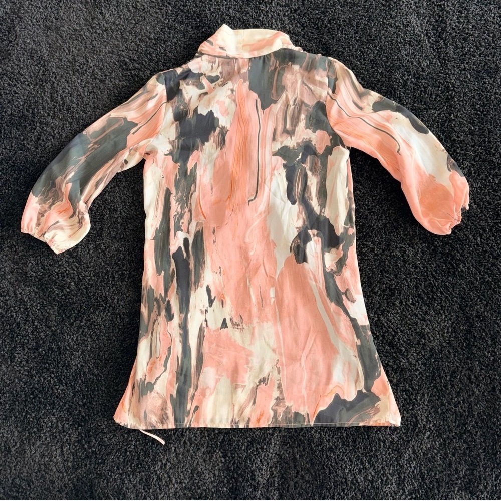 Bar III Marble Print Mini Dress Pink Black V-Neck Tie Waist Size XS - Picture 3 of 9